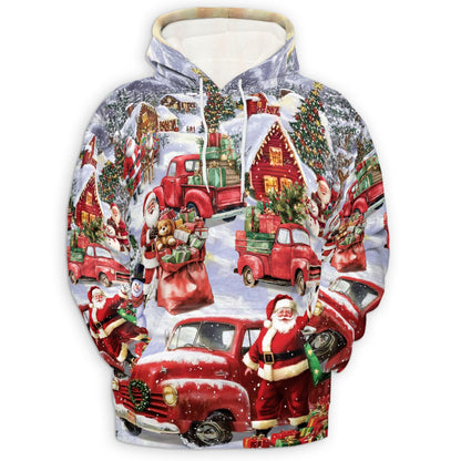Christmas Red Truck All Over Print Hoodie, Santa Claus Snow Graphic Design