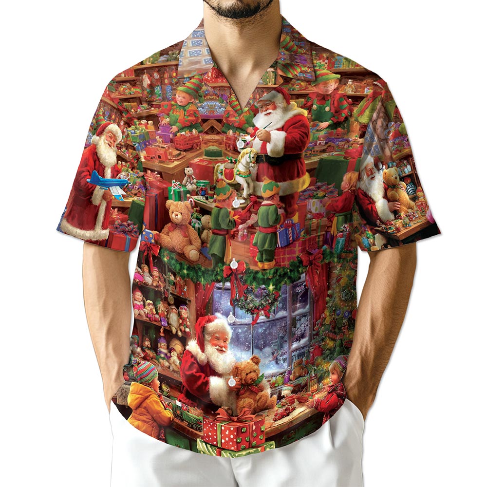 Santa Claus Workshop Hawaiian Shirt for Men, Button Down Aloha Shirt - Azhawaiian
