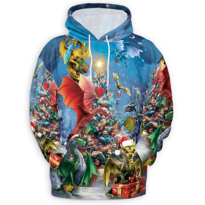 Christmas Dragons All Over Print Hoodie, Fantasy Dragon Graphic Design