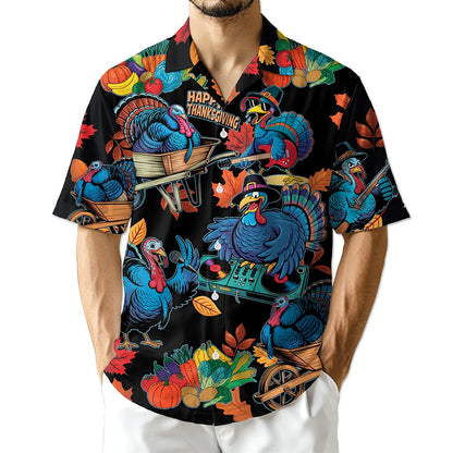 Happy Turkey Day Hawaiian Shirt for Men, Button Down Aloha Shirt - Azhawaiian