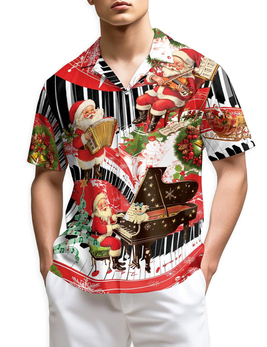 Santa Claus Playing Musical Instruments Hawaiian Shirt for Men, Button Down Aloha Shirt
