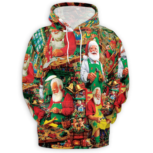 Vintage Santa Claus Workshop All Over Print Hoodie, Christmas Graphic Design