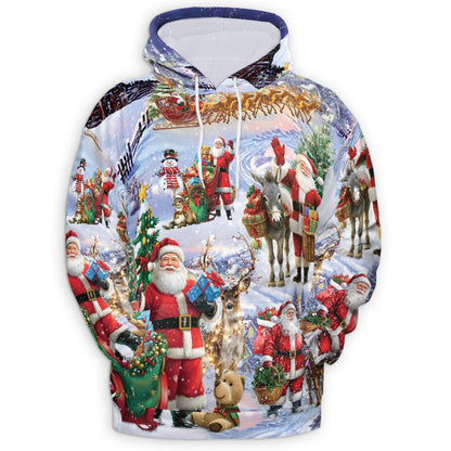 Santa Claus Snowy Christmas Village All Over Print Hoodie, Holiday Graphic Design