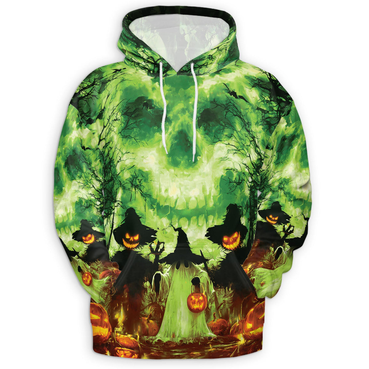 Halloween Ghost All Over Print Hoodie, Graphic Design Pumpkins Skull