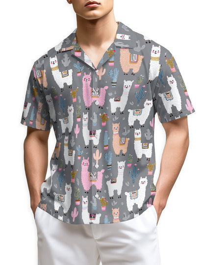 Cute Llama Hawaiian Shirt for Men, Button Down Aloha Shirt - Azhawaiian