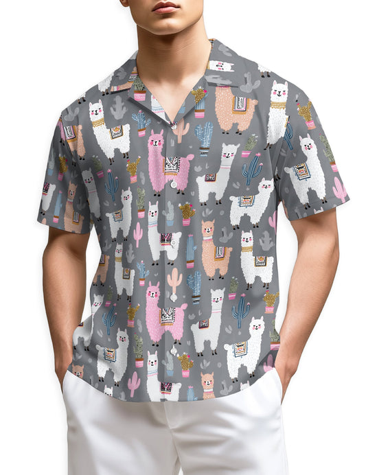 Cute Llama Hawaiian Shirt for Men, Button Down Aloha Shirt