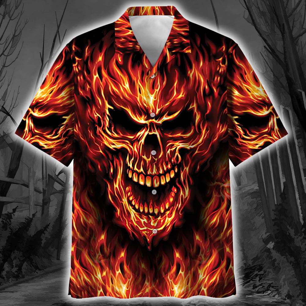 ALL OVER PRINT FIRE SKULL HAWAII SHIRT