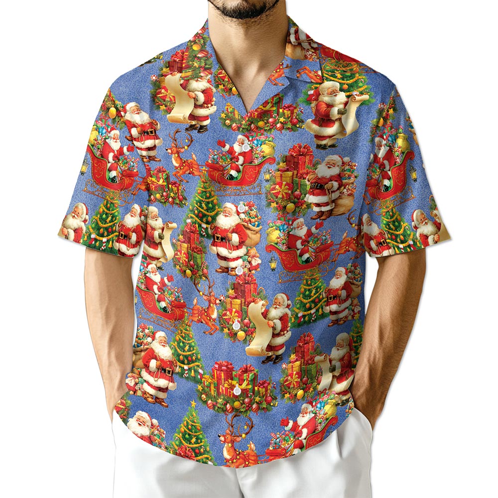 Santa Claus Christmas Night Hawaiian Shirt for Men, Button Down Aloha Shirt - Azhawaiian