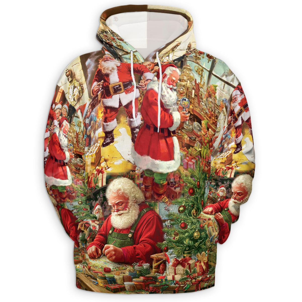 Santa Claus Christmas All Over Print Hoodie, Festive Holiday Graphic Design