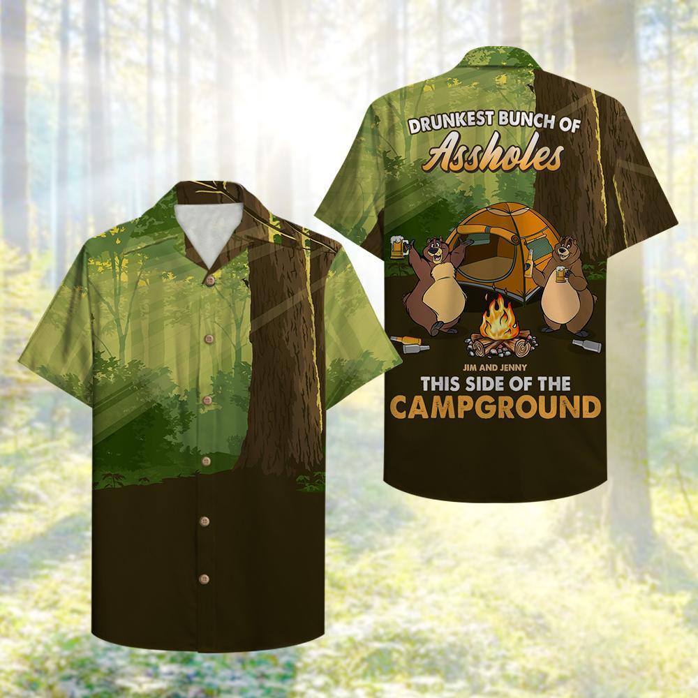 Camping Bear Drunkest Bunch Of Assholes Personalized Hawaii Shirt Hawaiian