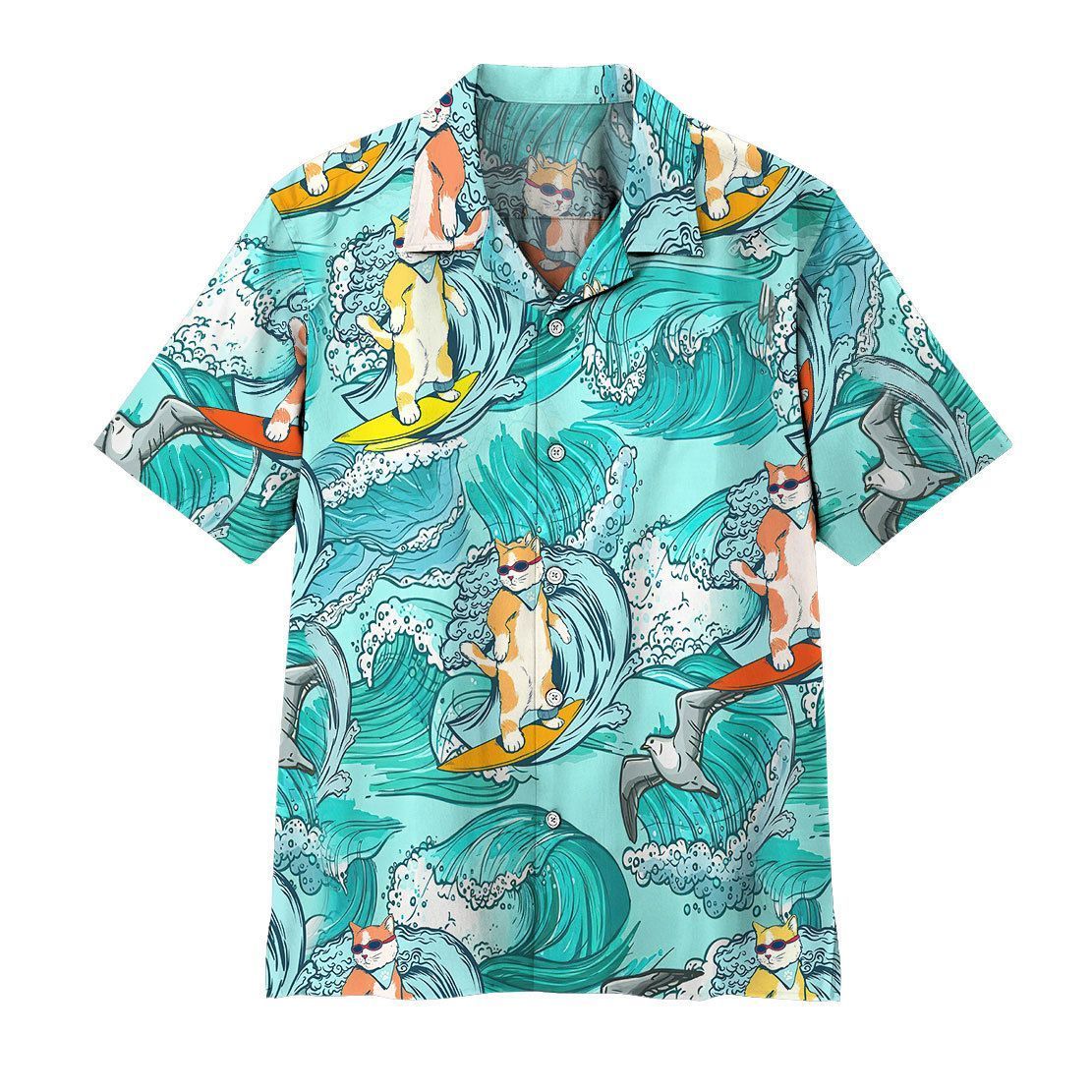  3D Cat Surfing Hawaii Shirt