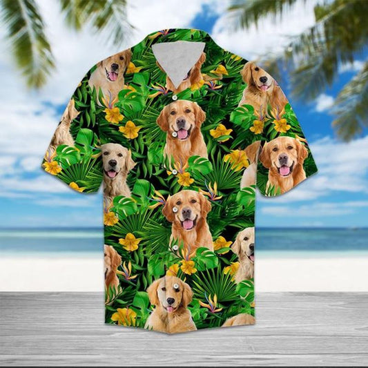 Golden Retriever  Wild Flower   Green Nice Design Unisex Hawaiian Shirt For Men And Women Dhc17063993