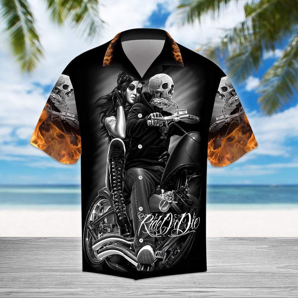 Gangster Skull Biker Ride Or Die Motorcycles Racing Gothic Hawaiian Aloha Shirts #KV