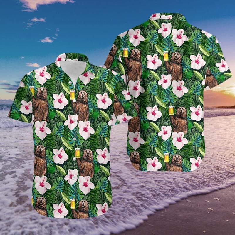 Camping Bear Drink Beer Simple Hawaiian Aloha Shirts Fantastic #79h