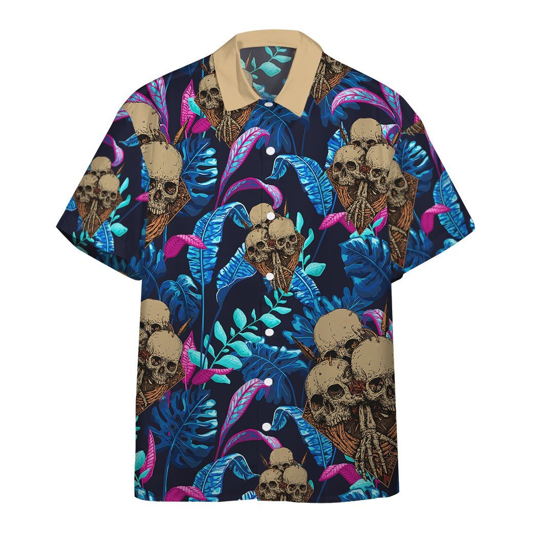  3D Skull Tropical Palm Leaves Custom Hawaii Shirt