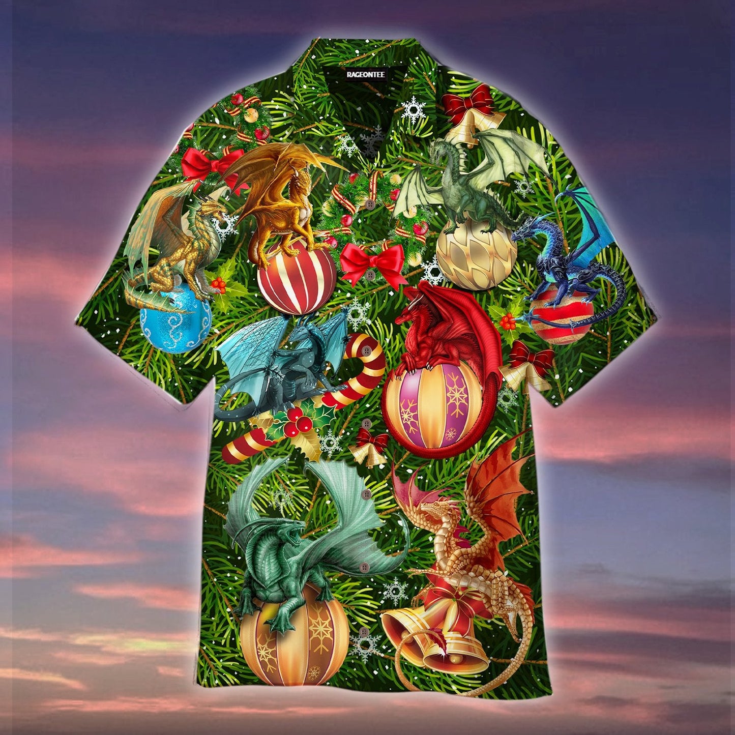 Christmas Dragon Under The Mistletoe Hawaiian Shirt | For Men &amp;amp; Women | Adult | Wt1148