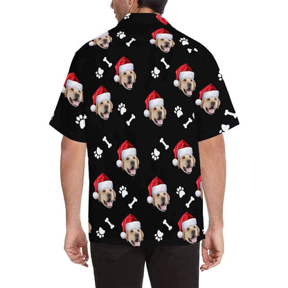 Custom Face Dog Bone Christmas Hat Men's All Over Print Hawaiian Shirt