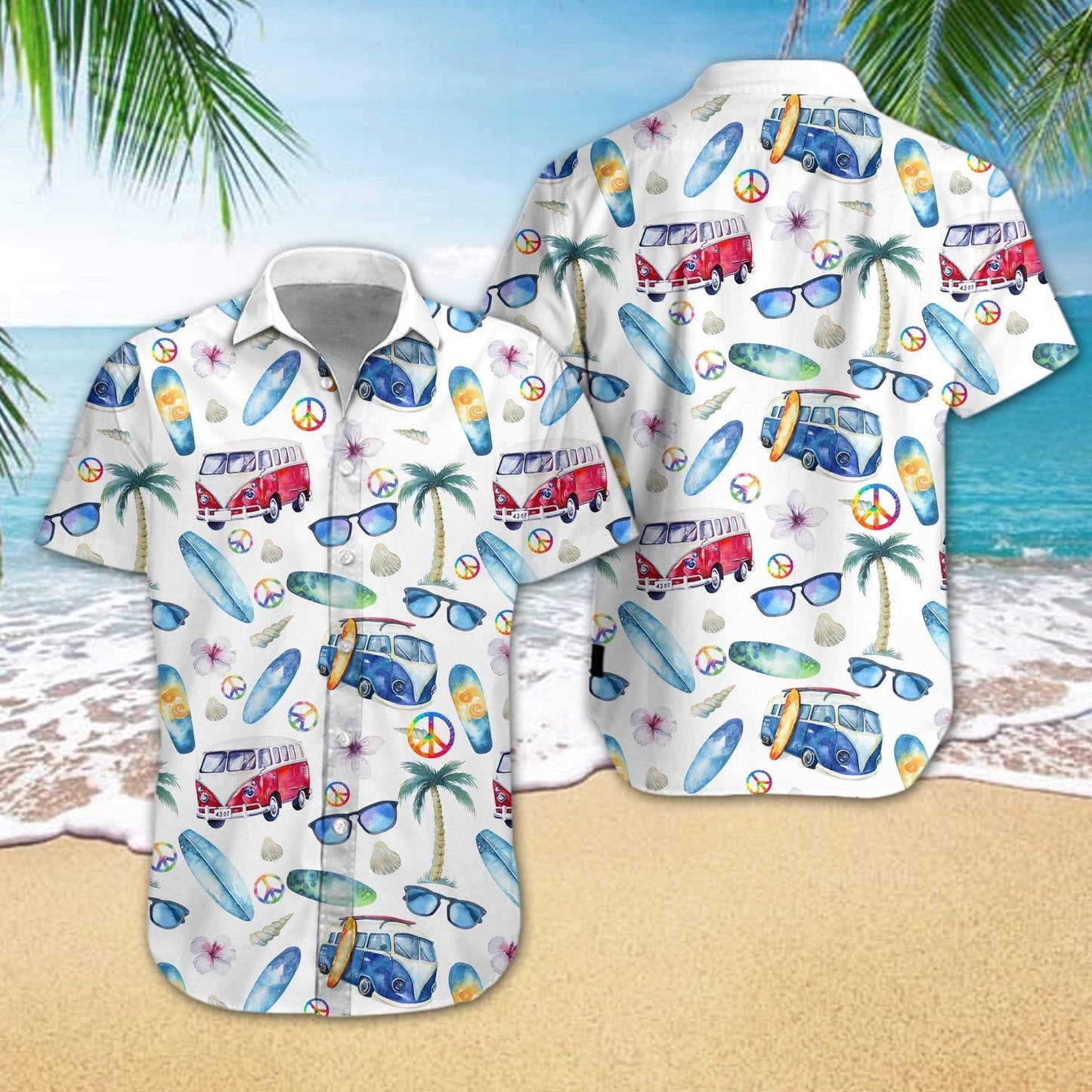 Hippie Van Beach Tropical Full Printing Hawaiian Shirts #HL