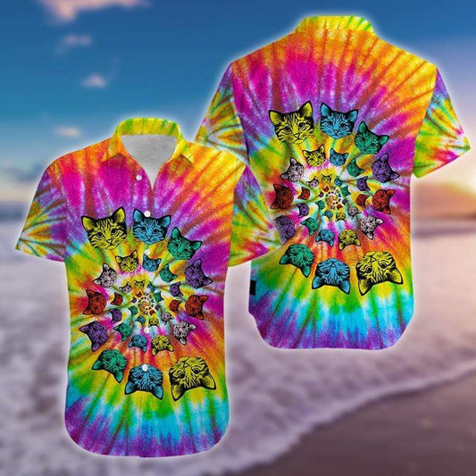 Hawaiian Aloha Shirts Awesome Cat Tie Dye #2912H