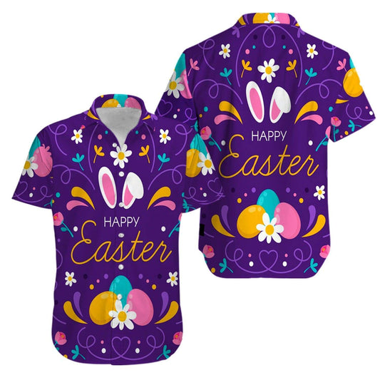 Bunny Purple Happy Easter Day Hawaiian Aloha Shirts #V