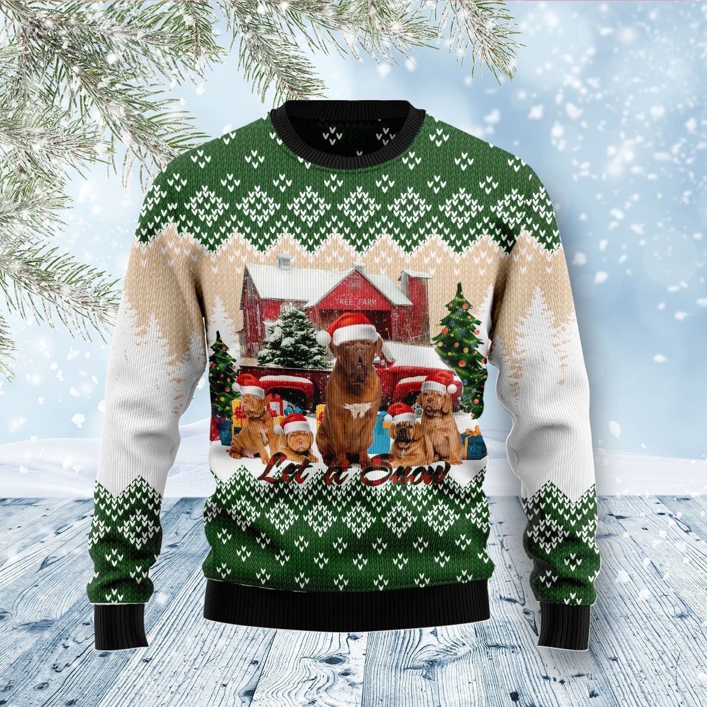 Dogue-De Bordeaux Dog Let It Snow Ugly Christmas Sweater 