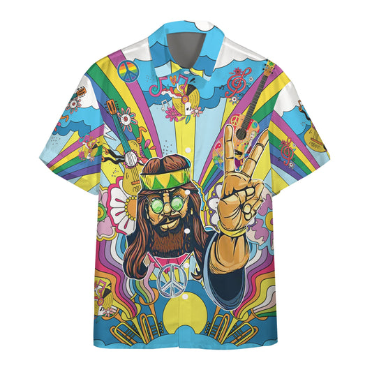 3D Hippie Men With Guitar Custom Hawaii Shirt