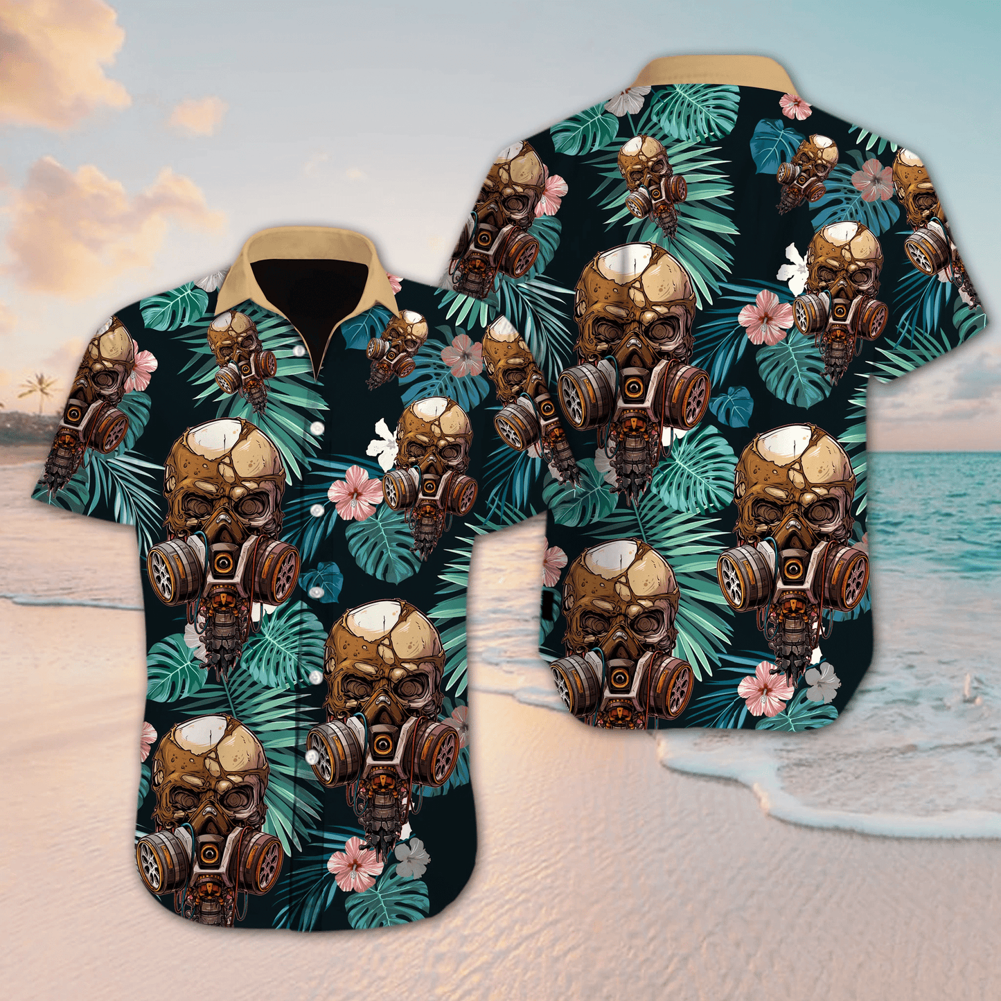 Hawaiian Aloha Shirts Skull Flower #DH