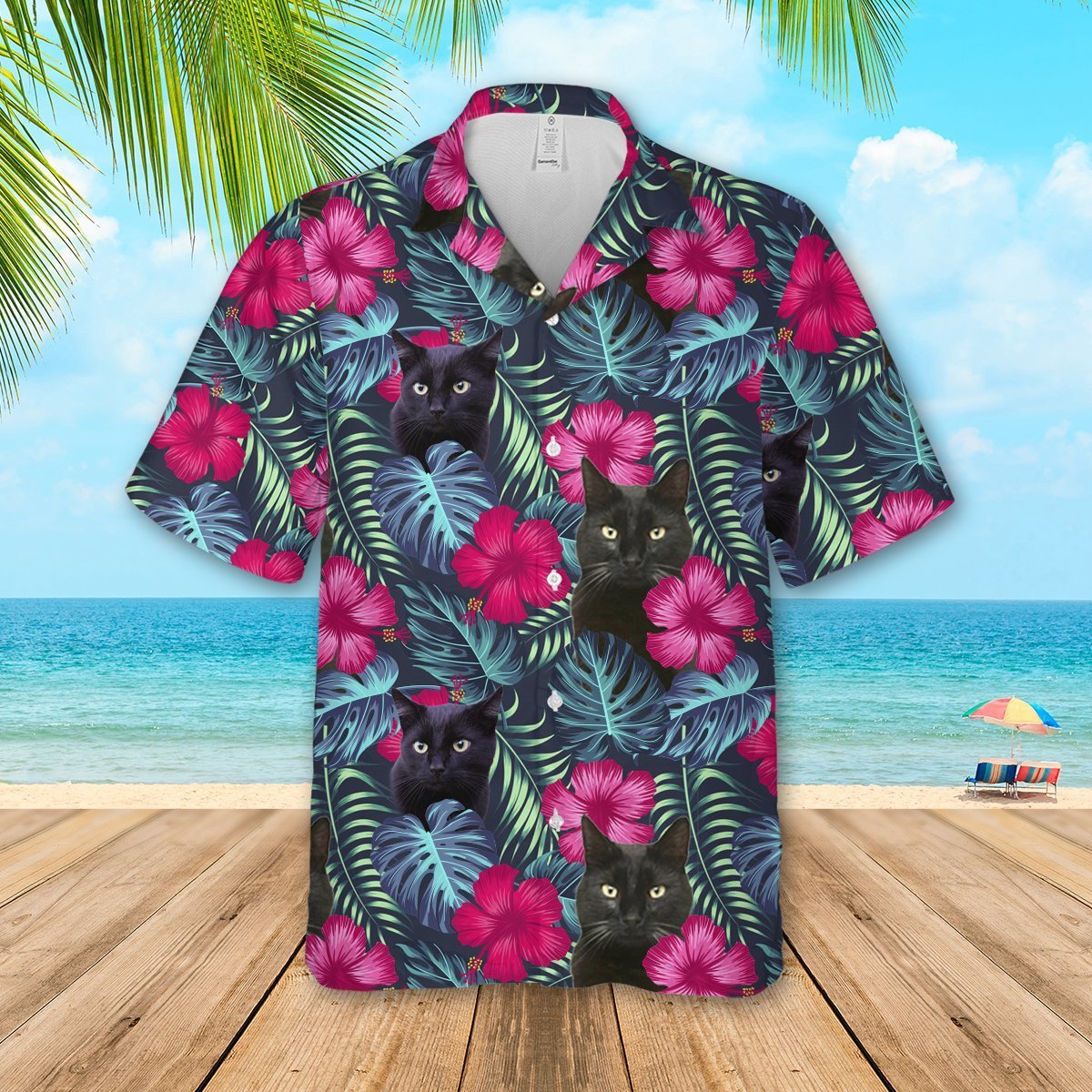 Floral Tropical Black Cat Hawaiian Shirt | For Men & Women | Adult | HW5820