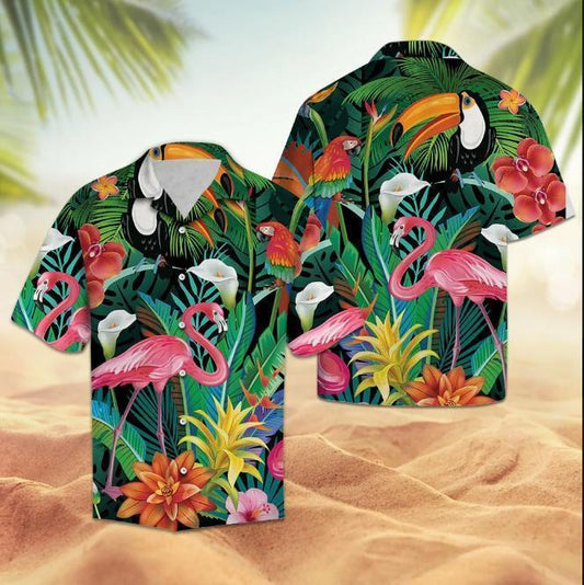 TROPICAL BIRD FLAMINGO  HAWAII SHIRT