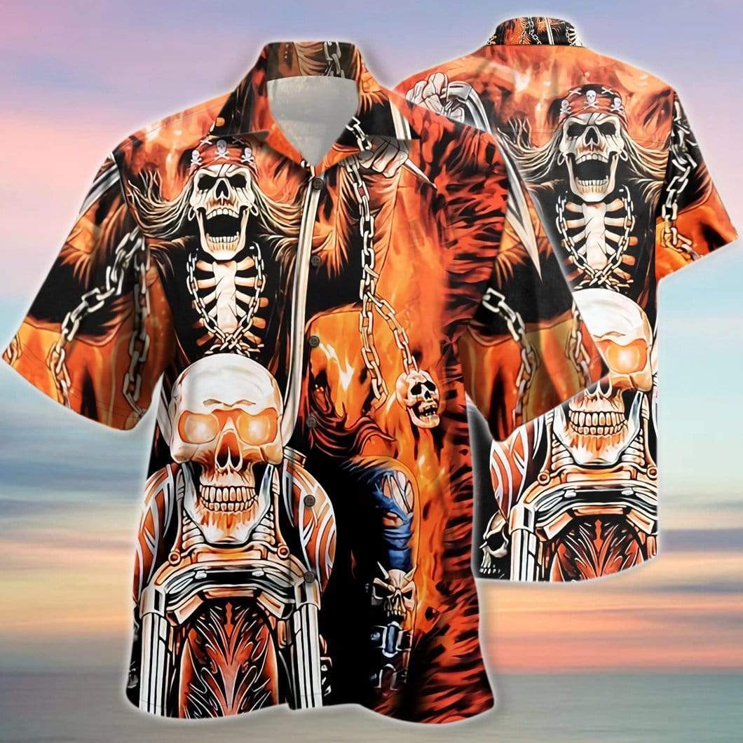 Halloween Skull Gangster Biker Ride Or Die Motorcycles Racing Hawaiian Aloha Shirts #VI