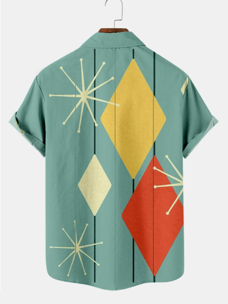 Square Printed Trendy Loose Short Sleeve Shirt Hawaiian