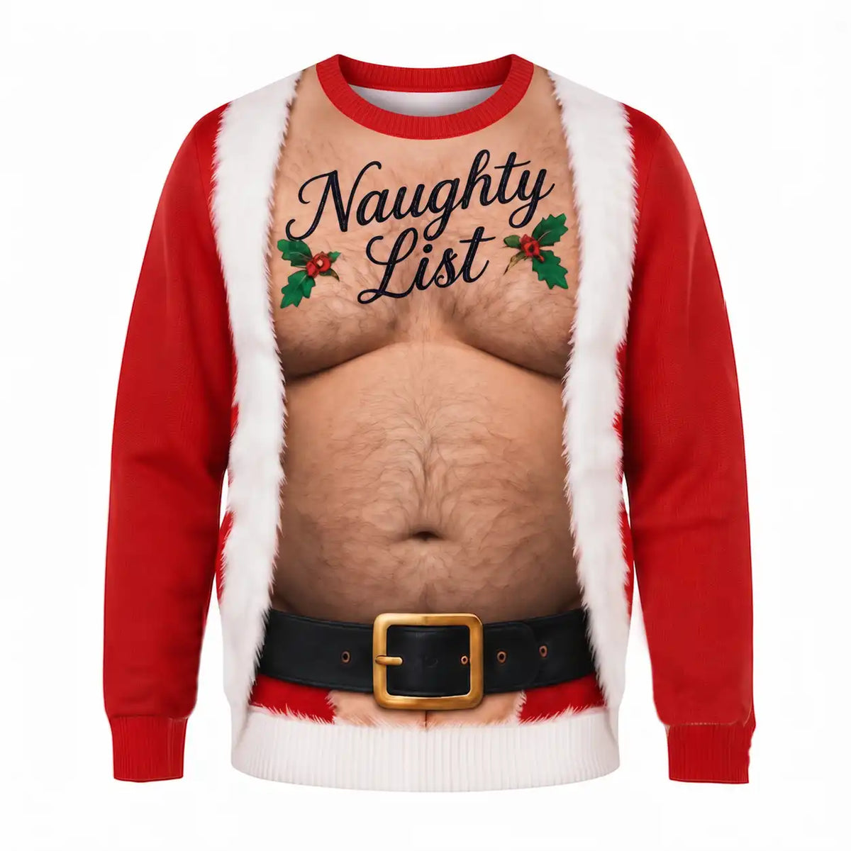 Hairy Chest Christmas Sweatshirt – Funny Ugly Christmas Santa 3D All Over Print Design