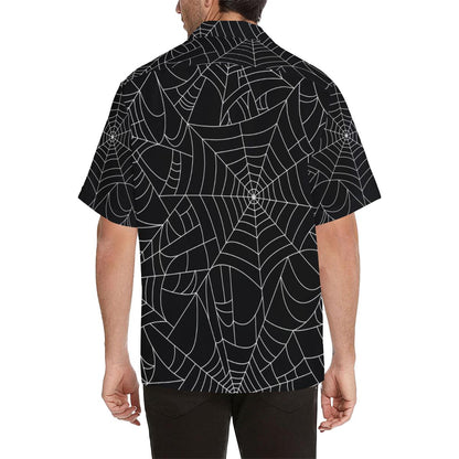 Spider Web Pattern Black Background White Cobweb Mens All Over Print Hawaiian Shirt