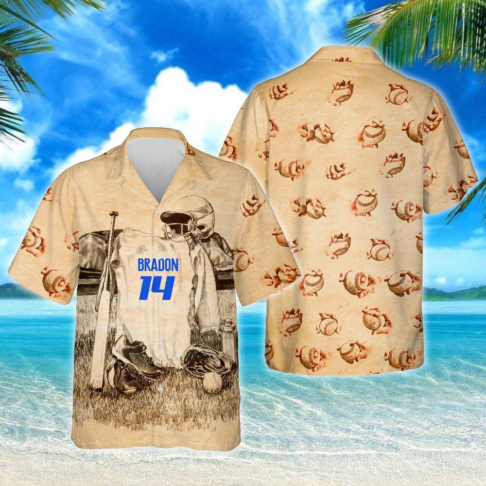 Personalized Name & Number Baseball Hawaiian Shirt Pn590Hwct