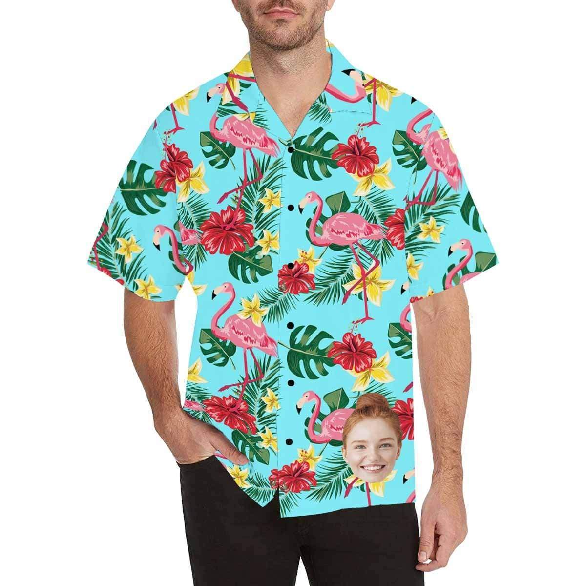 Custom Face Flamingo Men's All Over Print Hawaiian Shirt