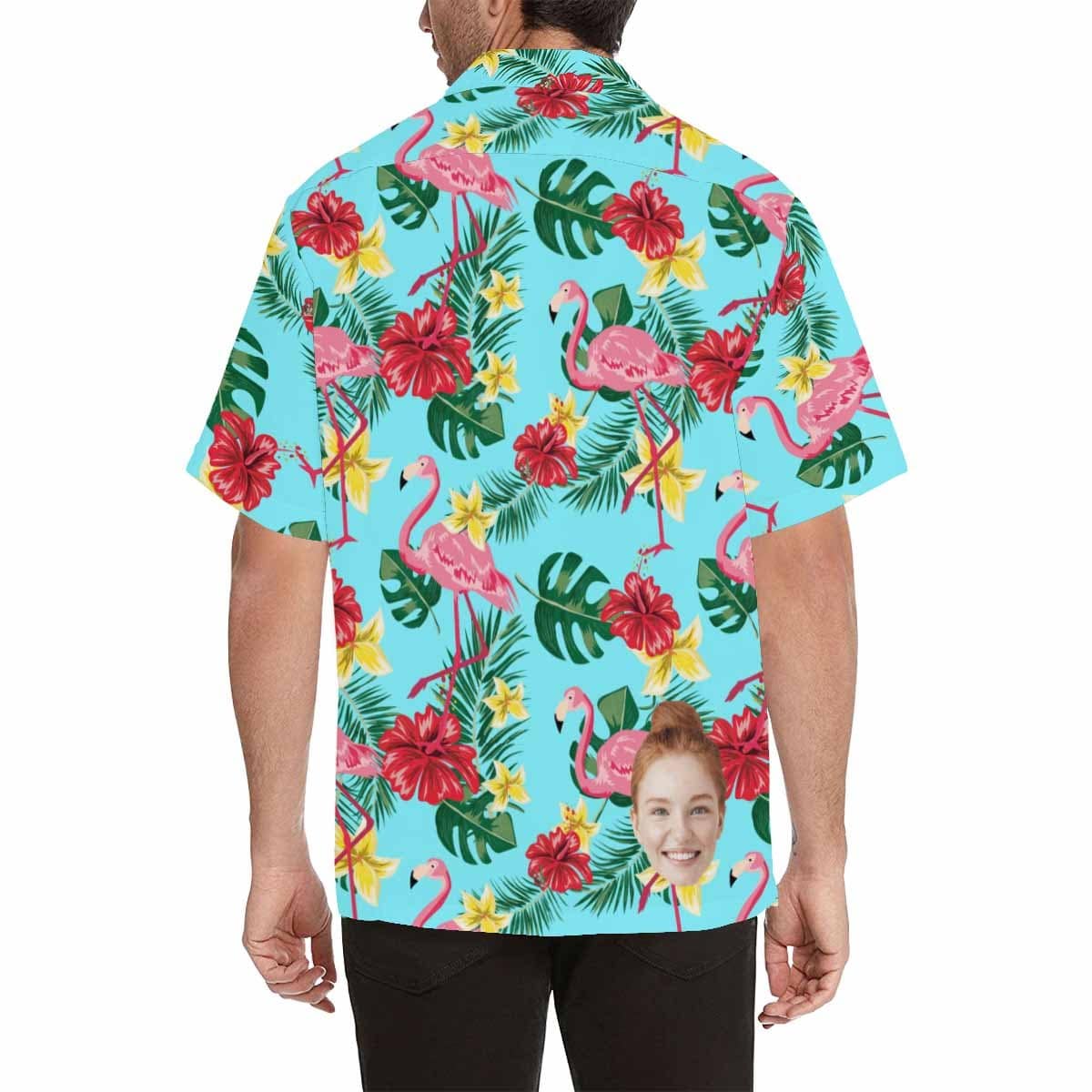 Custom Face Flamingo Men's All Over Print Hawaiian Shirt