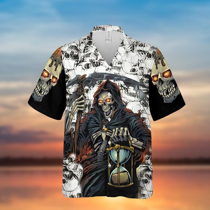 Grim Reaper keeps track of time Halloween Hawaiian Shirt | For Men & Women | Adult | HW9188