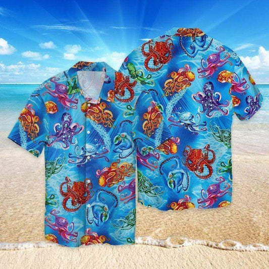 Hawaiian Aloha Shirts Colorful Octopus In The Deep Sea