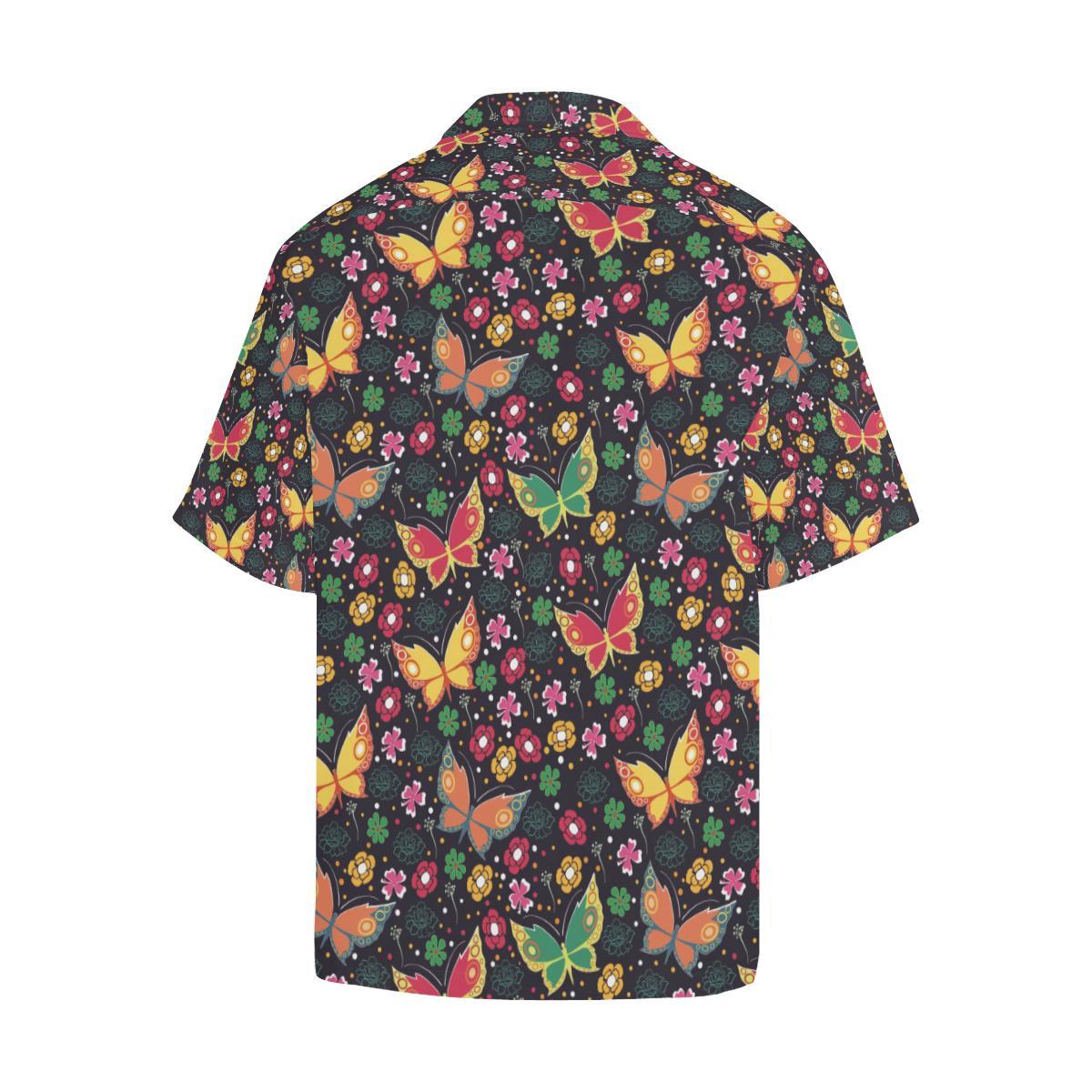 Butterfly Flower Pattern Mens All Over Print Hawaiian Shirt