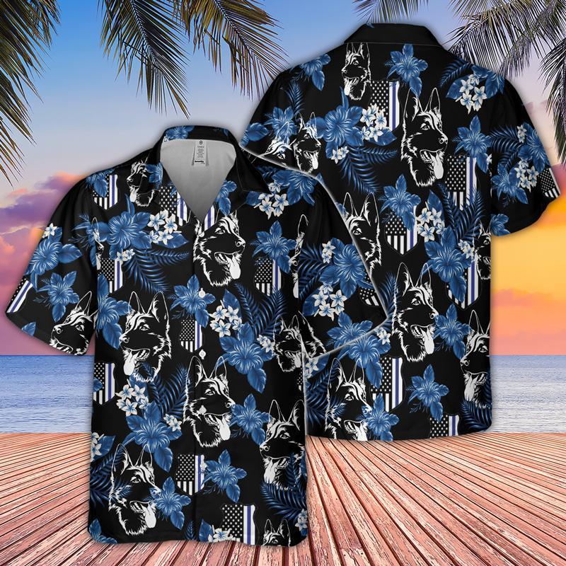 Thin Blue Line Hawaii Shirt GERMAN SHEPHERD POLICE SEAMLESS PATTERN HAWAIIAN SHIRT