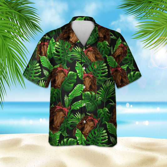 HORSE TROPICAL PALM LEAF HAWAIIAN SHIRT