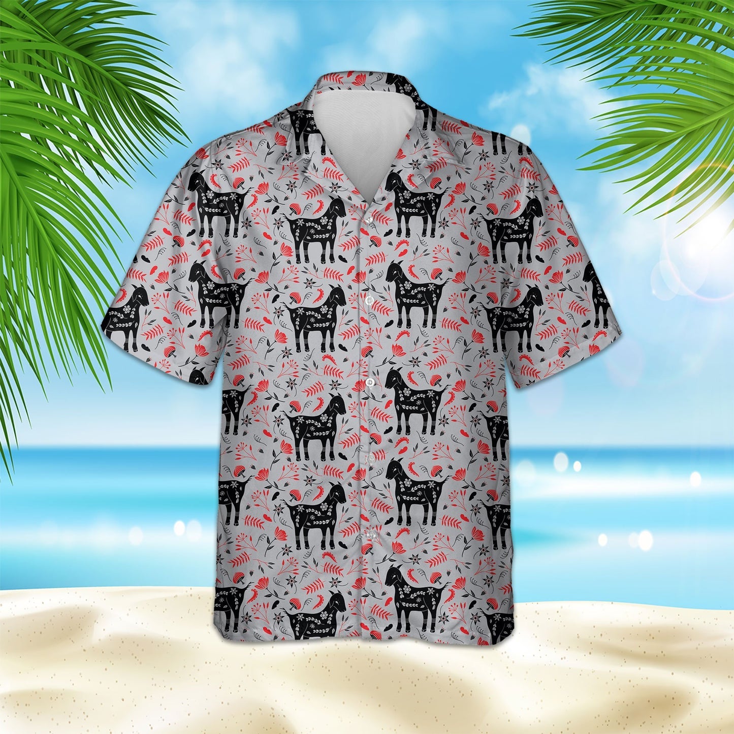 GOAT FLORAL PATTERN HAWAIIAN SHIRT