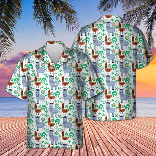 DONKEY AND CHICKEN SEAMLESS HAWAIIAN SHIRT