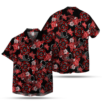 Firefighter Floral Hawaiian Shirt | Unique Beach Shirt Hawaiian