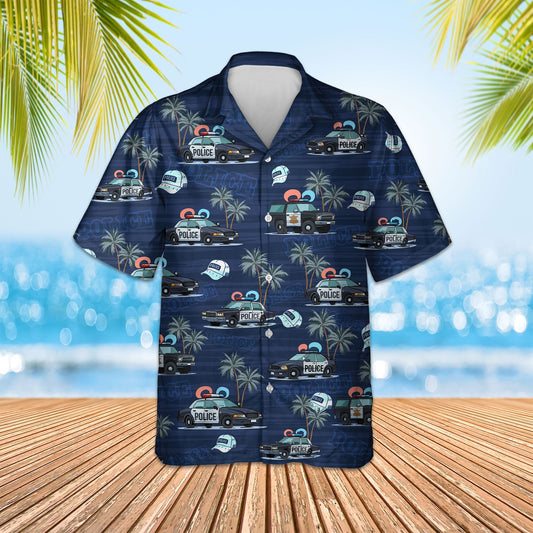 Thin Blue Line Hawaii Shirt POLICE CARS SEAMLESS PATTERN HAWAIIAN SHIRT