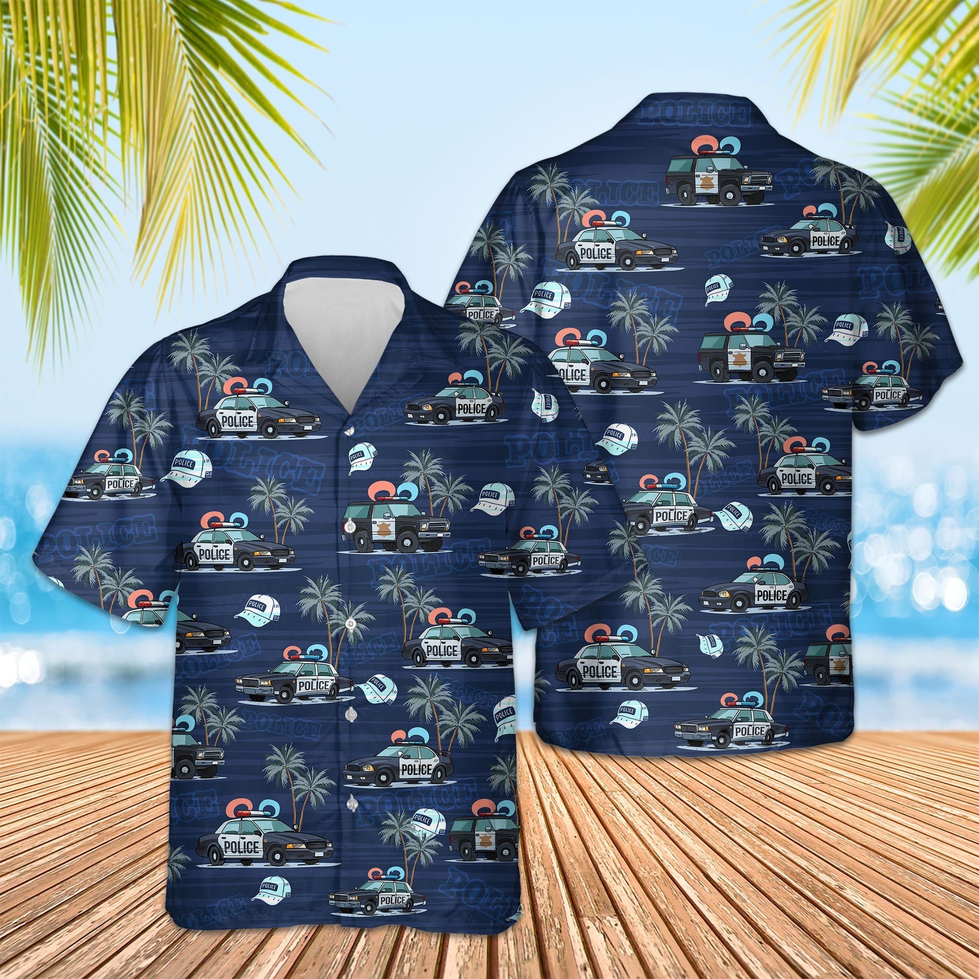 Thin Blue Line Hawaii Shirt POLICE CARS SEAMLESS PATTERN HAWAIIAN SHIRT