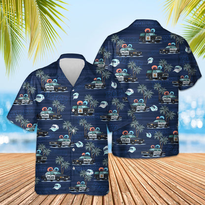 Thin Blue Line Hawaii Shirt POLICE CARS SEAMLESS PATTERN HAWAIIAN SHIRT