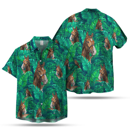 BROWN HORSE IN JUNGLE HAWAIIAN SHIRT