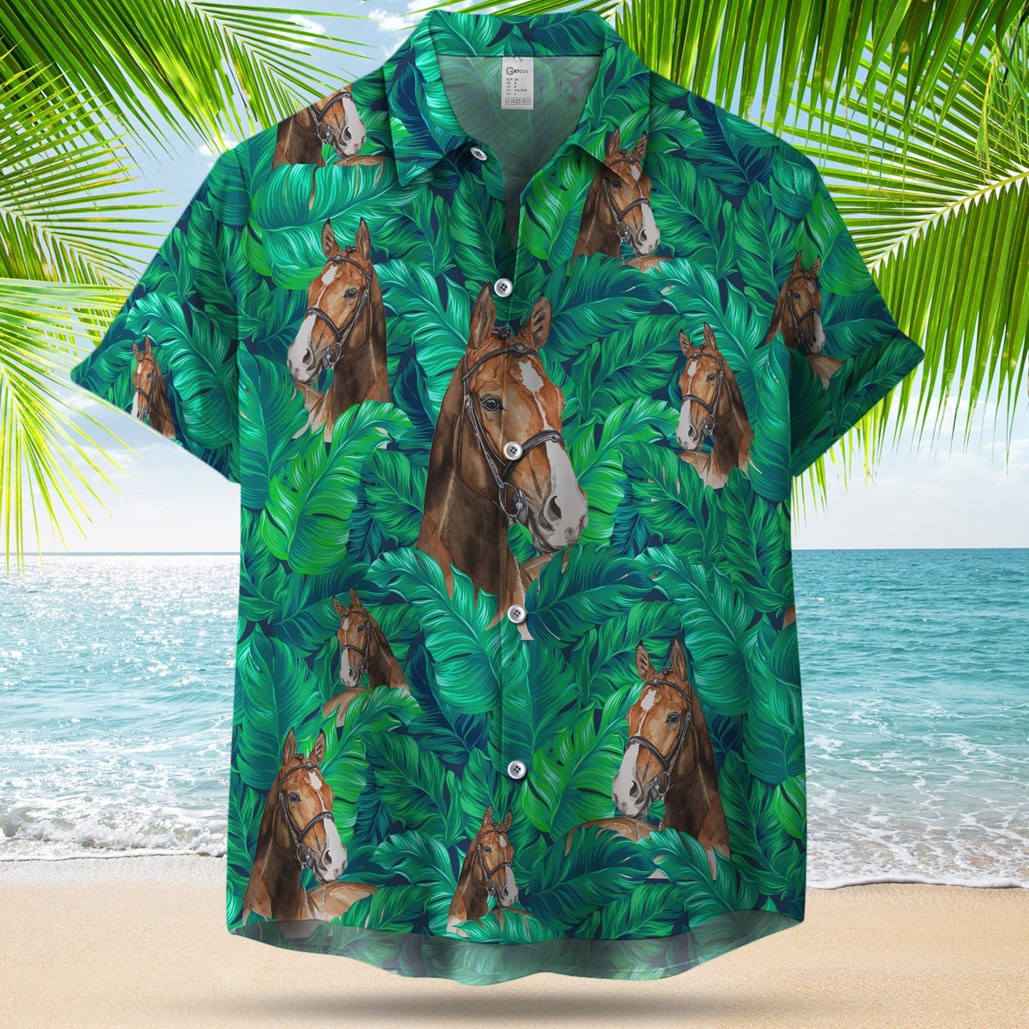 BROWN HORSE IN JUNGLE HAWAIIAN SHIRT