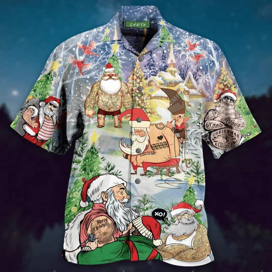 Hawaiian Aloha Shirts Christmas Cool Tattoo Santa Claus